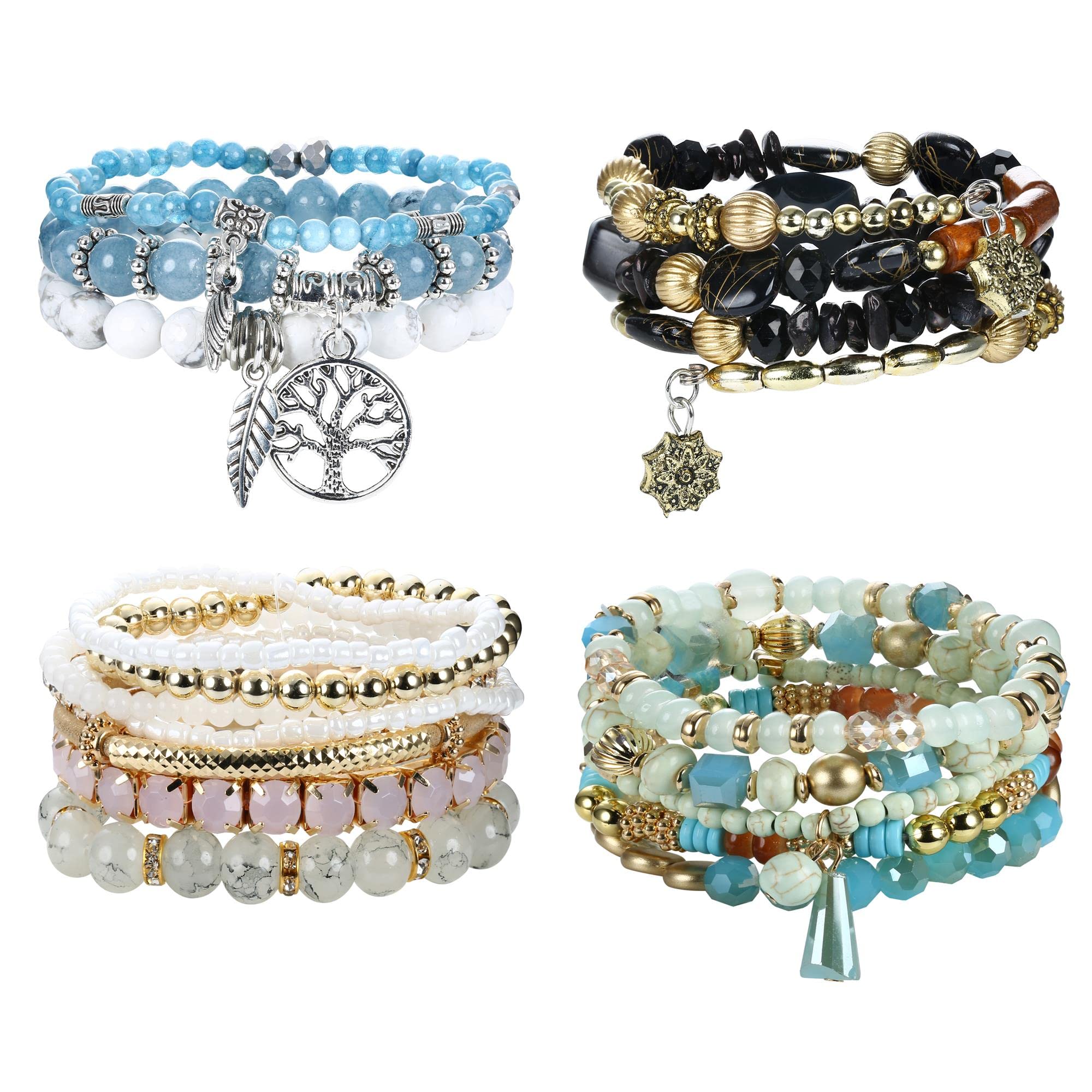 4 Sets Bohemian Stackable Bracelets for Women