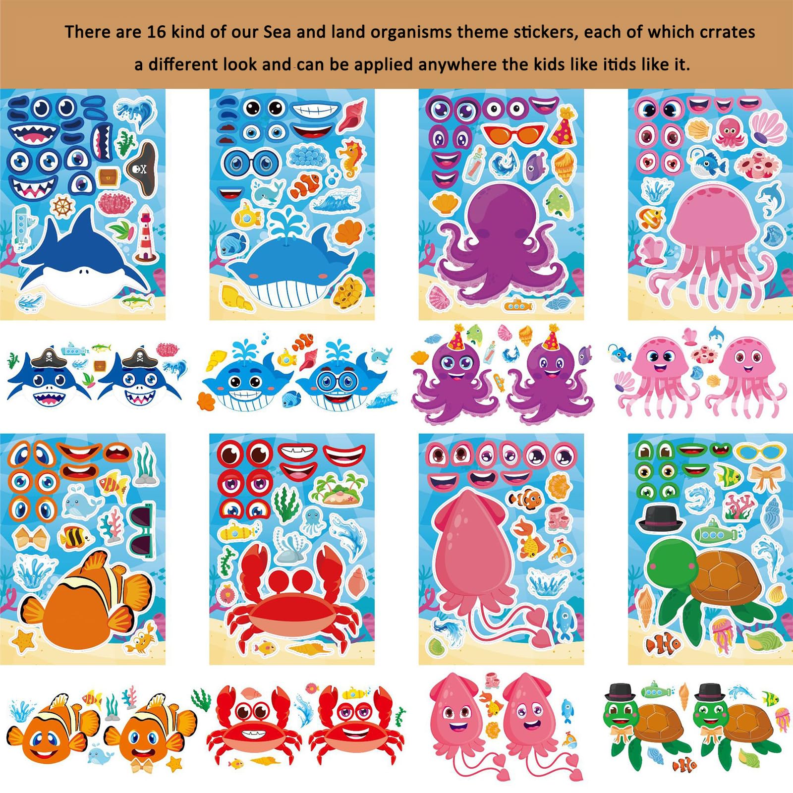 32 PCS Stickers for Kids Party Bag fillers Animal Stickers Make a face Stickers for Kids Sticker Sheets for Children Stickers for Party Bags Kids Party Favor Supplies - Image 3