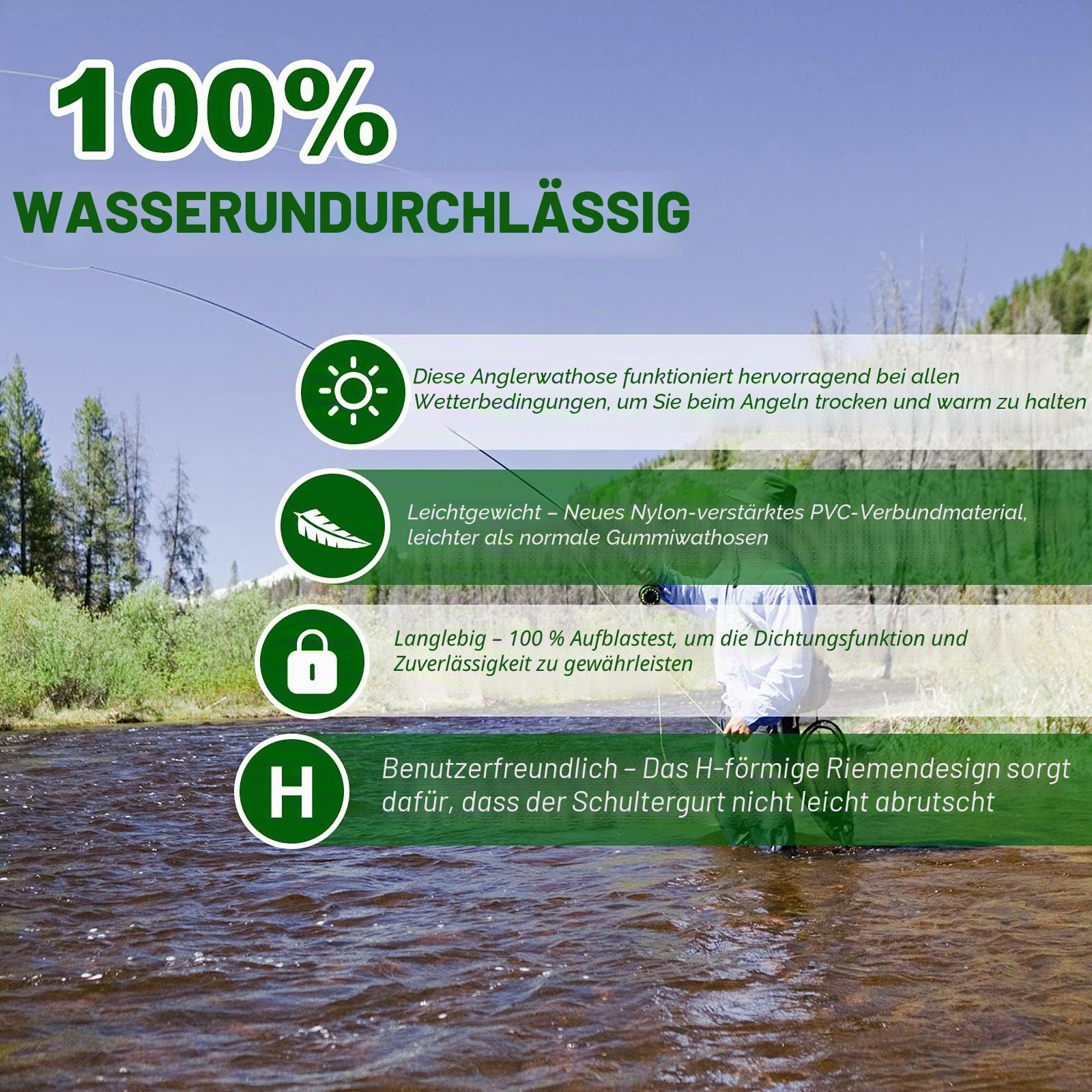 Croch Wathose für Herren Damen Wasserdicht mit Gummistiefeln – Ideal für Angeln und Outdoor-Aktivitäten