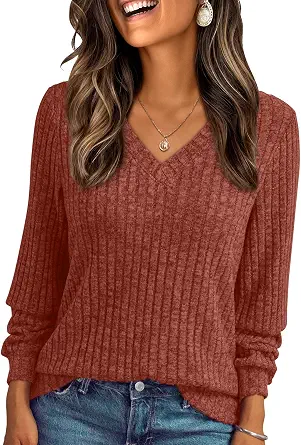 AUTOMET Women's V-Neck Long-Sleeve Lightweight Sweater