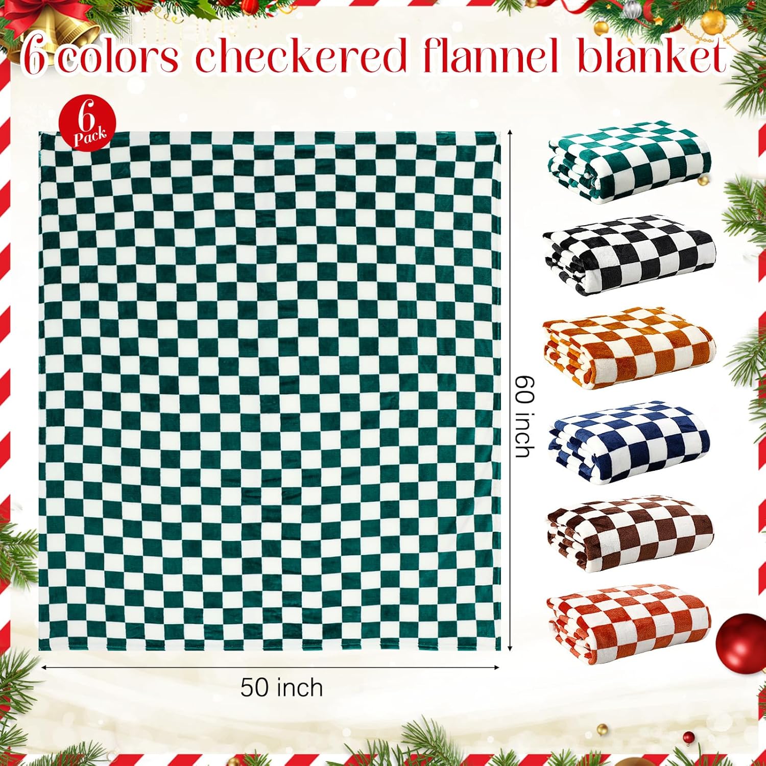 6 Pcs Checkered Throw Blanket Soft Fluffy Black White Orange Brown Blue Green Comfortable Blankets for Couch Bed Sofa Home Decor 50 x 60 Inches - Image 2