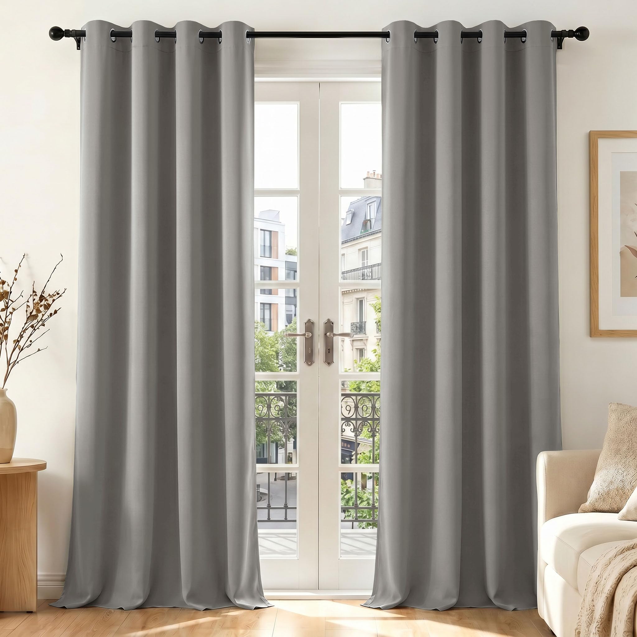 Deconovo Eyelet Blackout Curtains for Bedroom 55"x102" Dove Grey 2 Panels — image 1