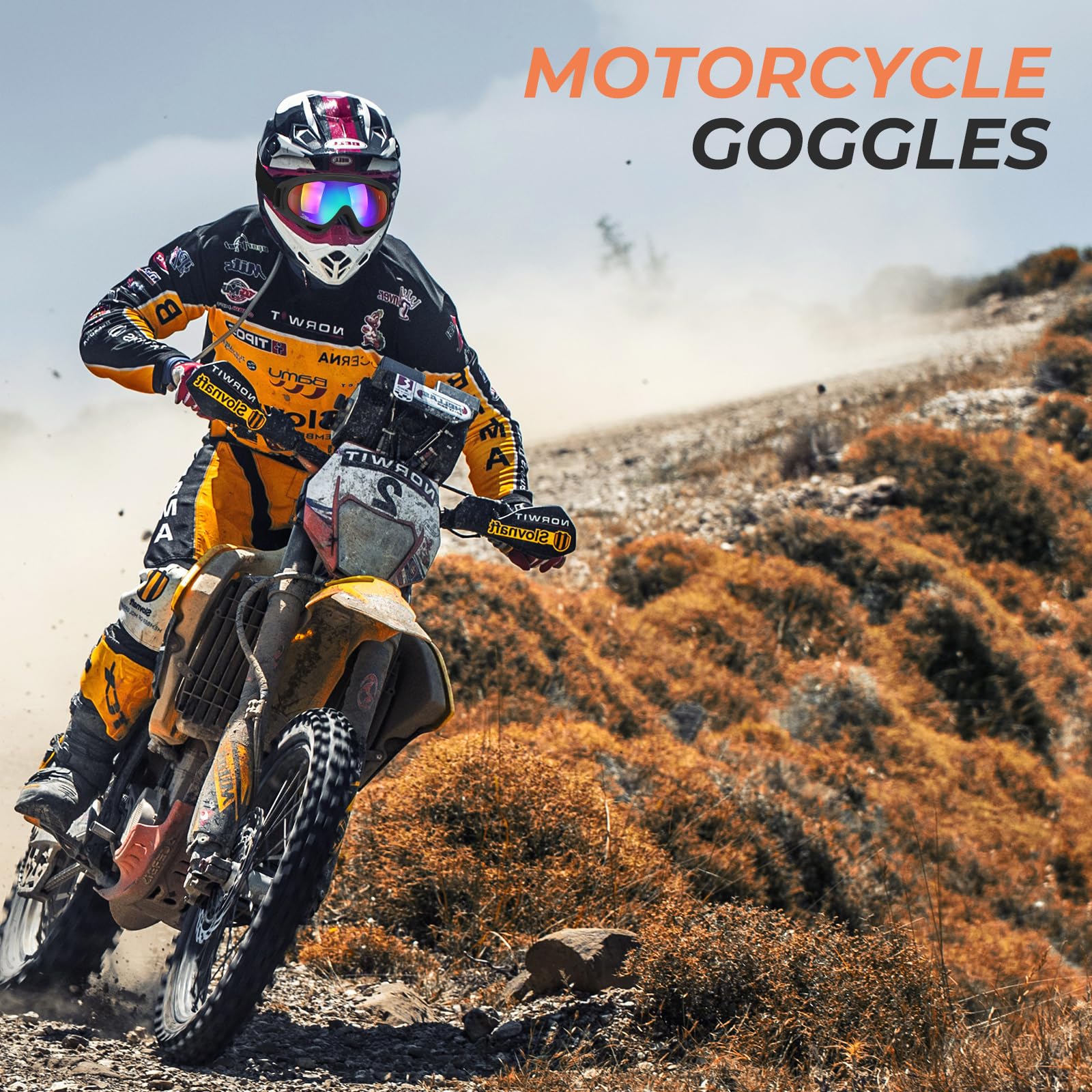 Lot de 3 paires de lunettes de moto rembourrées pour moto tout-terrain, VTT, ski, motocross, équitation, protection UV, anti-poussière et coupe-vent pour homme, femme, enfant (transparent, noir +