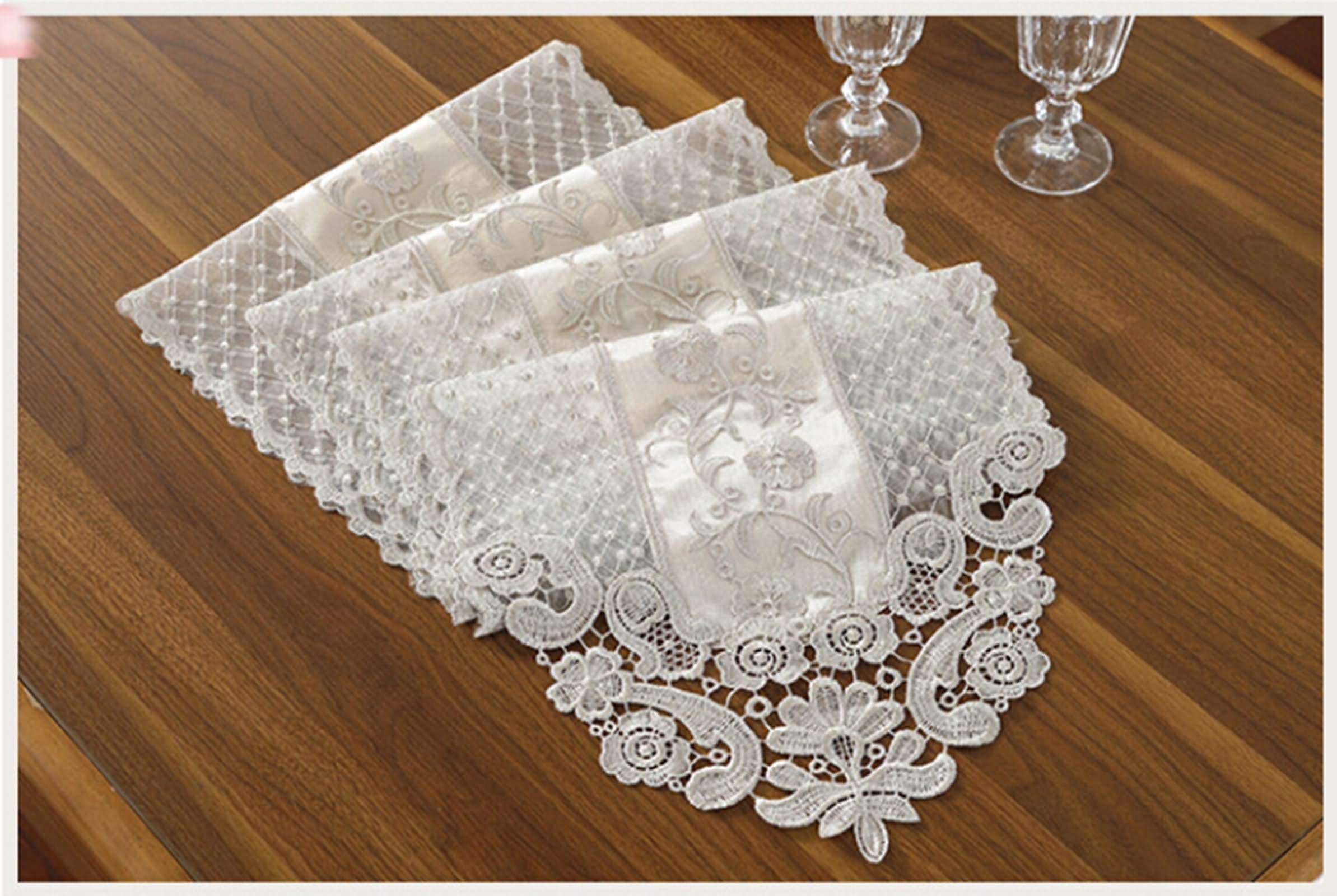 Epinki Runner Tavola Moderno Cucina 40x150CM Ricamo Fiori con Nappe Rosso Runner da Tavola Natale Poliestere