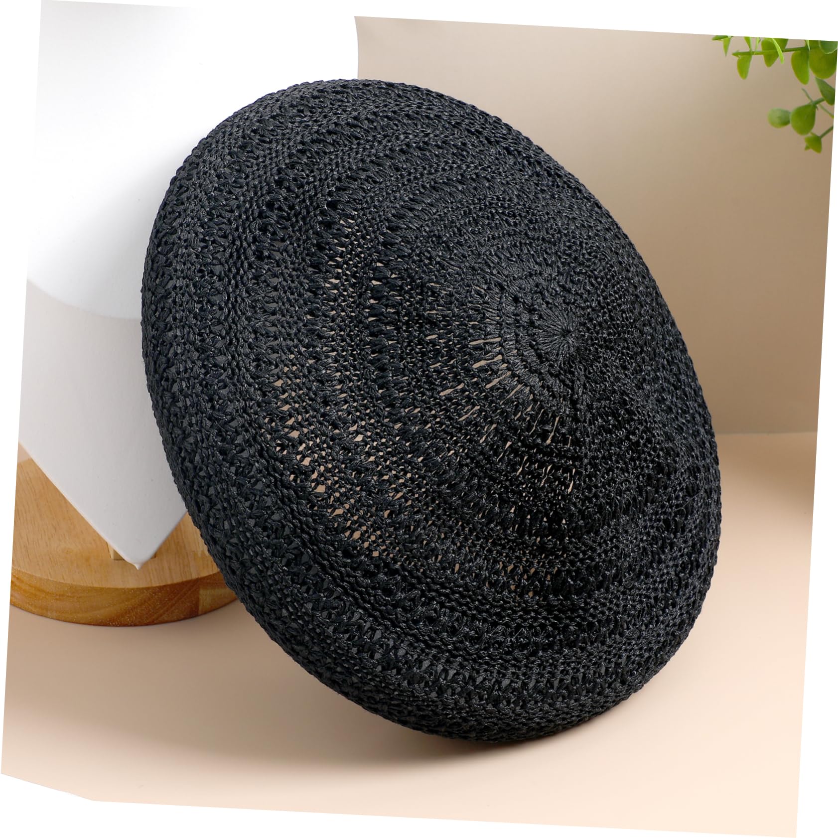 COSMEVIVI Vintage Straw Beret Cotton Outdoor Hat for Women Summer Beret Hats for Travel Casual Wear Black