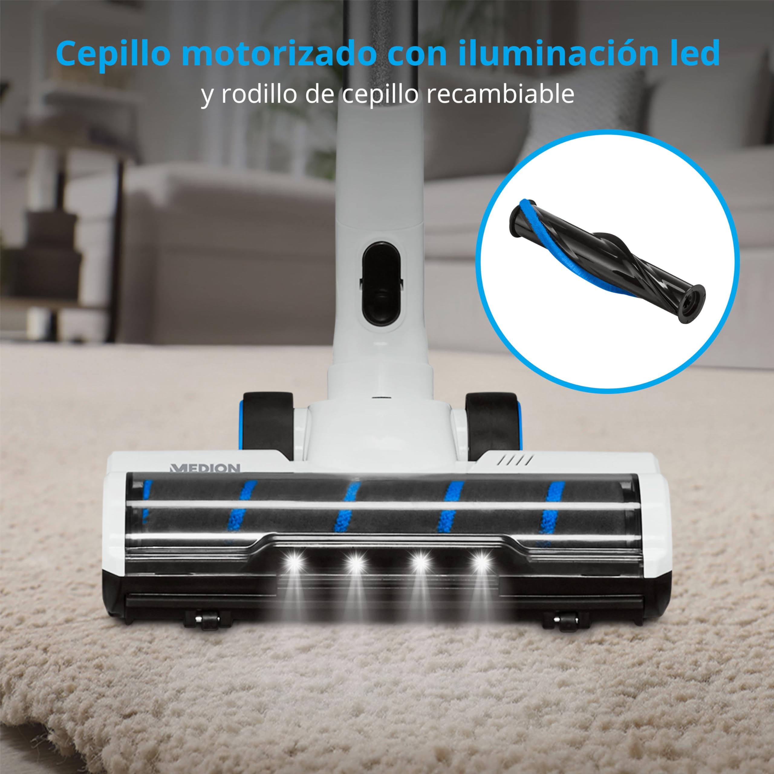 MEDION P350 W Aspirador Vertical 3 en 1, Aspirador sin Bolsa con estación de Carga y función mopa, aspiradora sin Cable con 24 kPa y 350 W, aspiradora de Mano con Pantalla táctil y Sensor de Polvo