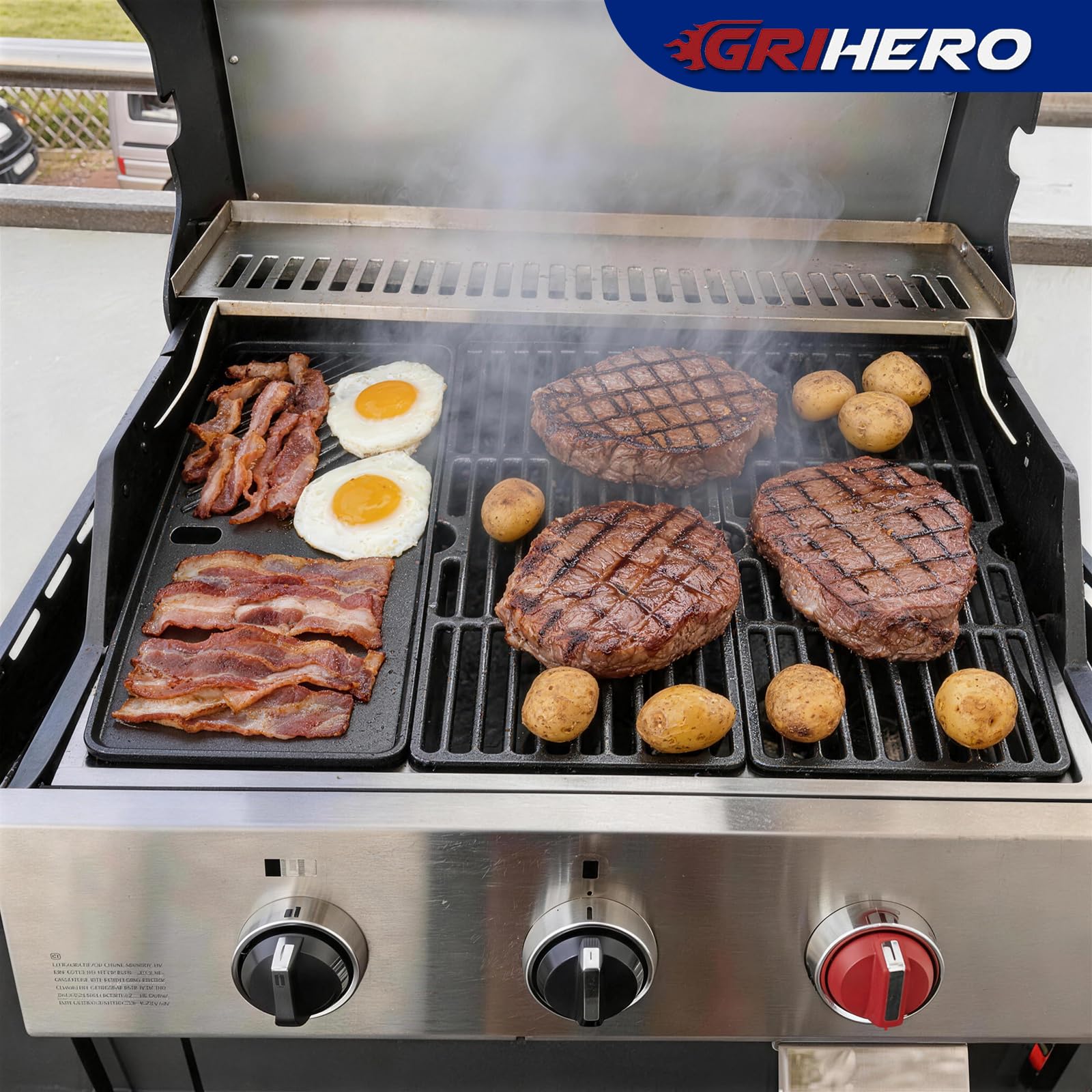 Gusseisen Grillrost & Grillplatte für Enders Boston 3, Enders Monroe Pro 3, Colorado 3, Charbroil, Landmann Triton 3 & 4, Barbecook Siesta 310 Gasgrill Zubehör, 43 x 63CM