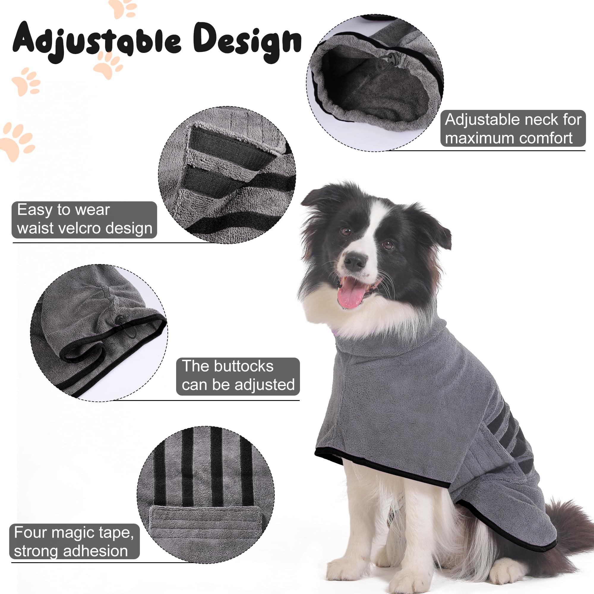 HezzLuv Microfiber Dog Drying Coat, Super Absorbent & Quick-Drying Dog Robe, Adjustable Fit for Medium to Large Dogs - Image 4