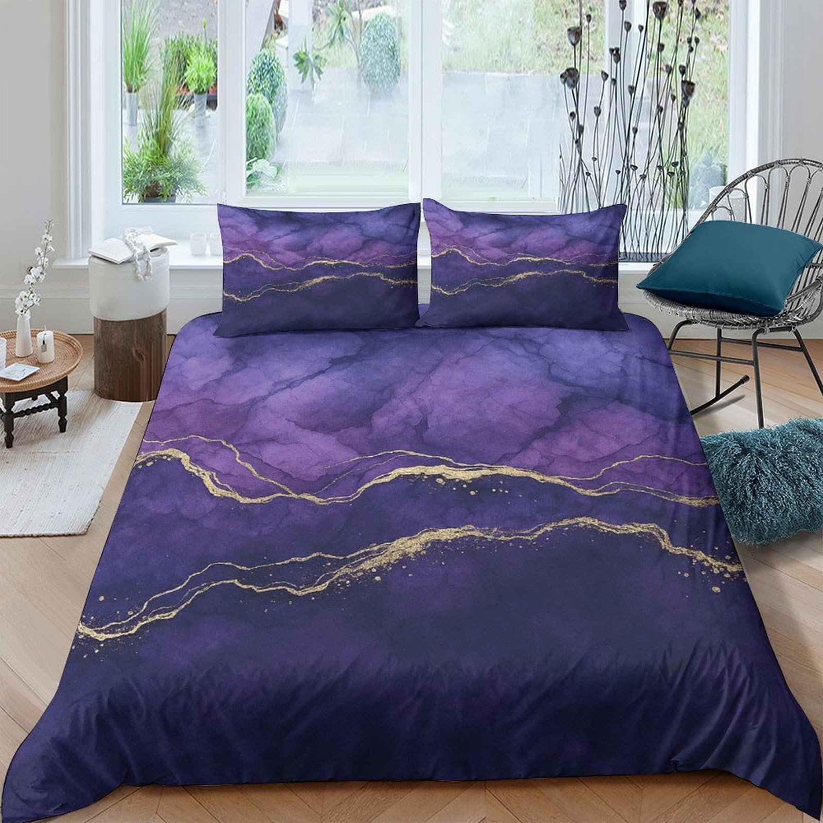 Ctjqhvkz Style-3 3D Printed Purple Marble Fitted Sheet Microfiber Bedroom Decor Gold Vein Mattress Cover For Adult Teen Dorm Single（135X200cm）
