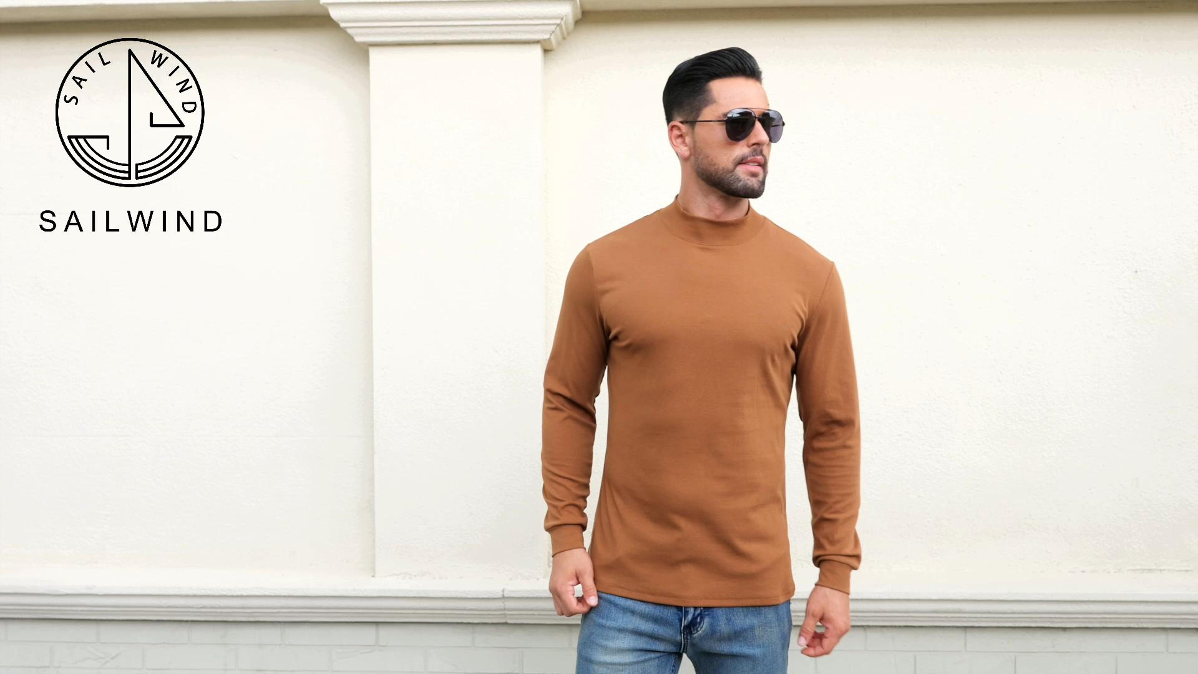Sailwind Men Mock Turtle Neck Thermal Tops Casual Long Sleeve Slim