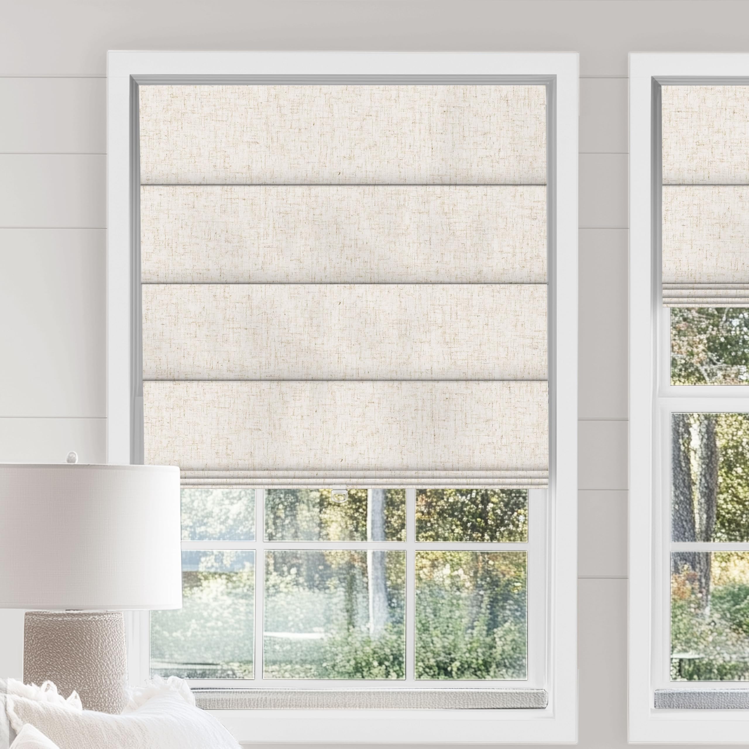Sulugood Cordless Roman Shades for Windows Blackout Roman Blinds,Room Darkening Thermal Insulated Window Shades for Home Living Room Bedroom, Blackout - Linen Beige Custom Size