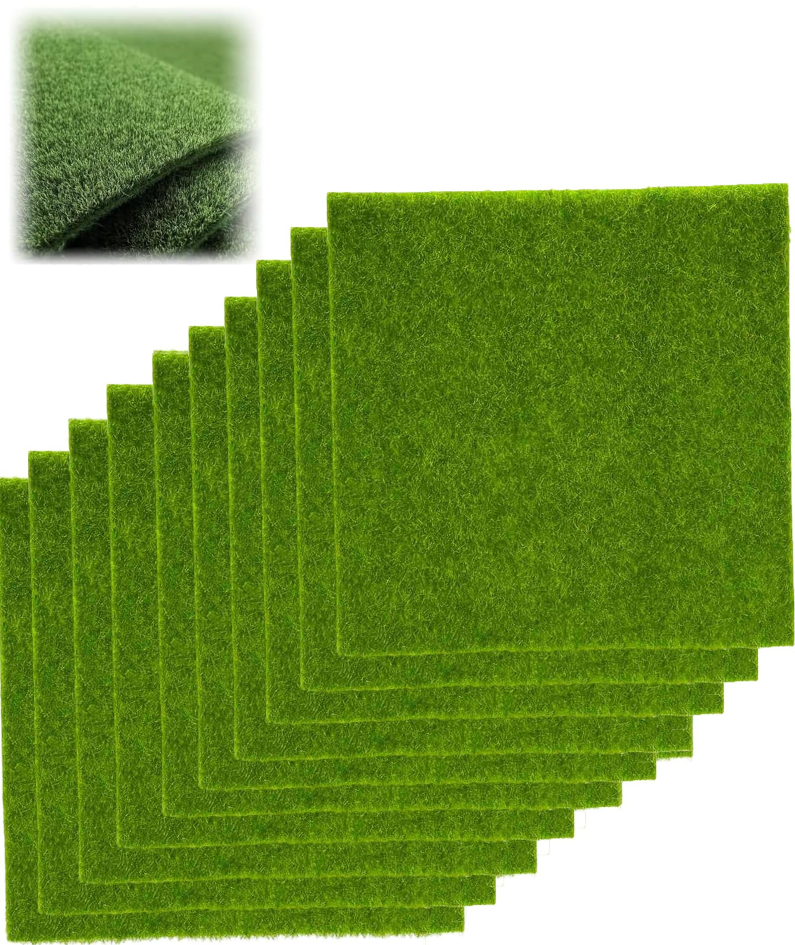 10 PCS Artificial Grass for Decoration, Green Grass for Decoration, DIY Miniature Garden Mat, Toy House Shelf Window Display and Home Decoration, 5.9 * 5.9in Grass Mat Set