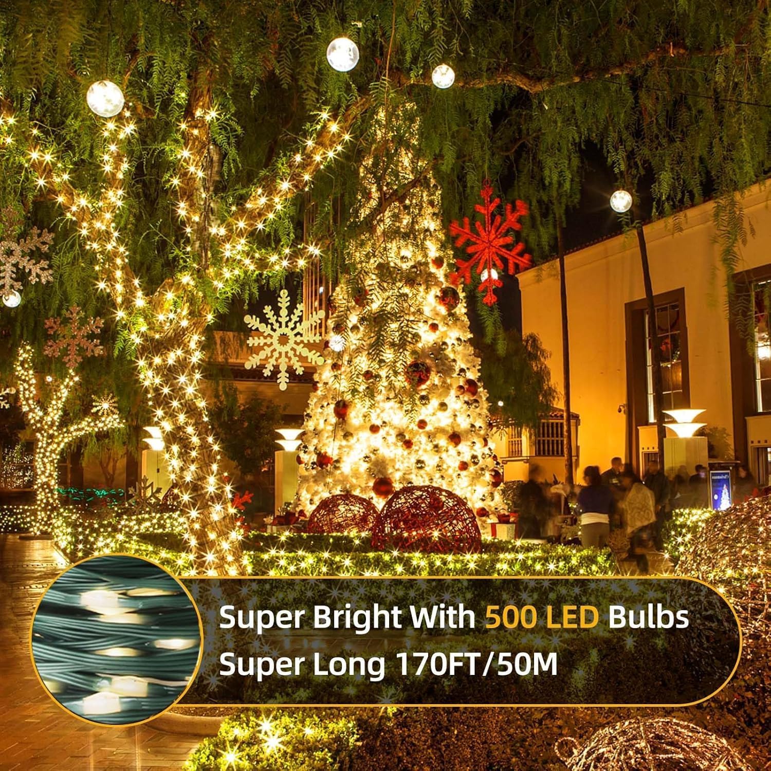 Tcamp 164 Feet 500 LED Christmas Lights, 8 Modes Christmas Tree Lights with Timer Memory Function, Green Wire Starry Fairy String Light for Xmas Tree Halloween Outdoor Indoor Decor (Warm White)