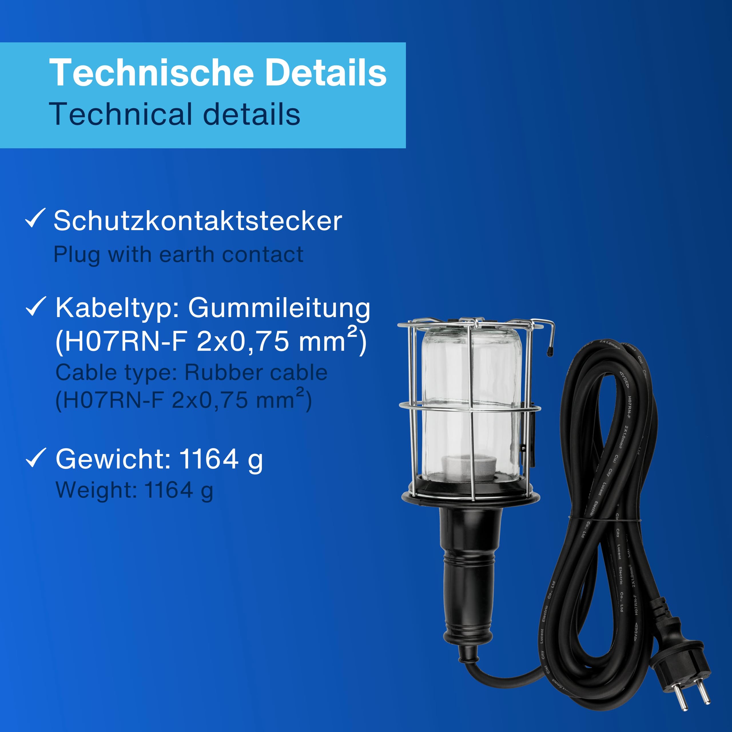 REV Ritter 0090820511 GU Lampe baladeuse câblée 60 W 5 m