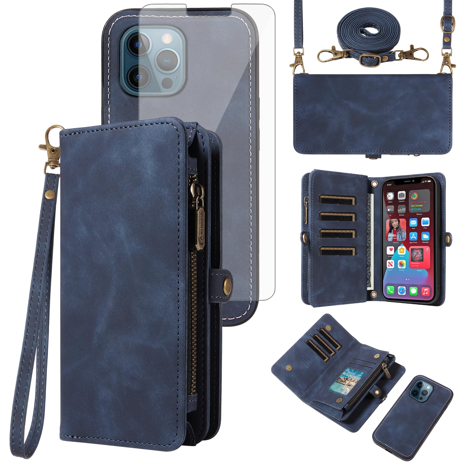 Coque iPhone 12 Pro Max Asuwish avec fermeture éclair et porte-cartes - 8