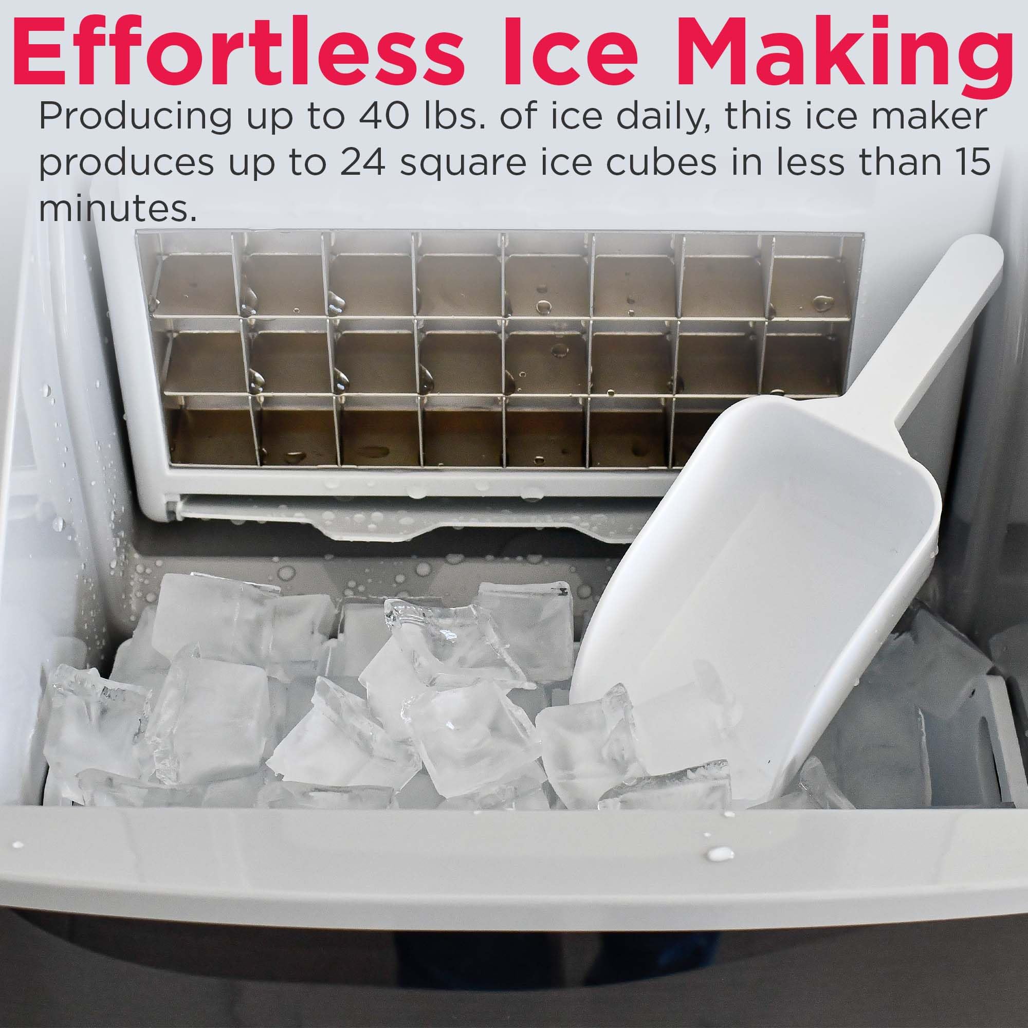 Frigidaire Ice Maker EFIC452, Countertop Stainless Steel Ice Maker with Transparent Window, Clear Ice Cube Maker with 40 lbs. Capacity, Ice Maker Machine – 14.8" D x 11" W x 14.1" H (Black) view 7