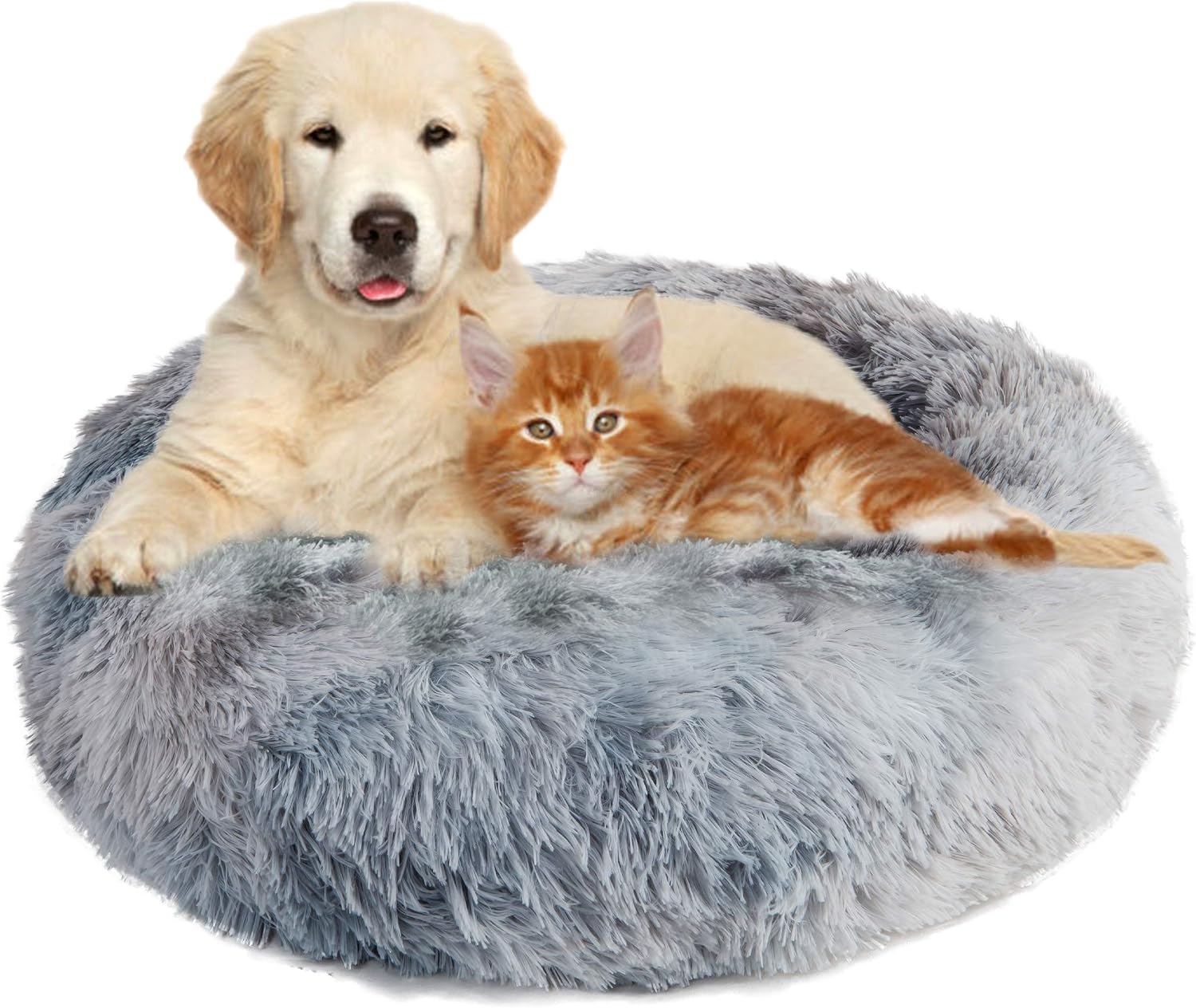 Dog Beds, Donut Fluffy Dense Plush Pet Calming Round Bed Deep Cuddler Cat Dog Puppy Sleeping Cushion Pet Beds with Non-Slip Bottom…