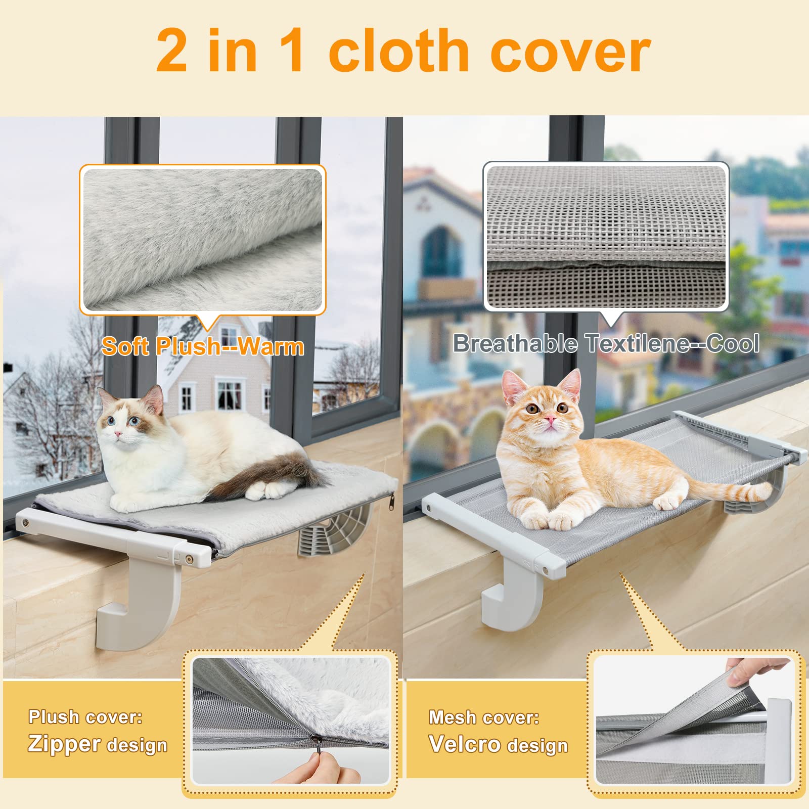 GUUSII HOME Amaca per Gatti da Finestra Cuccia Letto Gatto Lettino Regolabile Cucce Trespolo Interno Robusta 67.5 * 34.5cm Sostenere Fino a 18kg Facile da Montare e Spostare per Comodino (L)