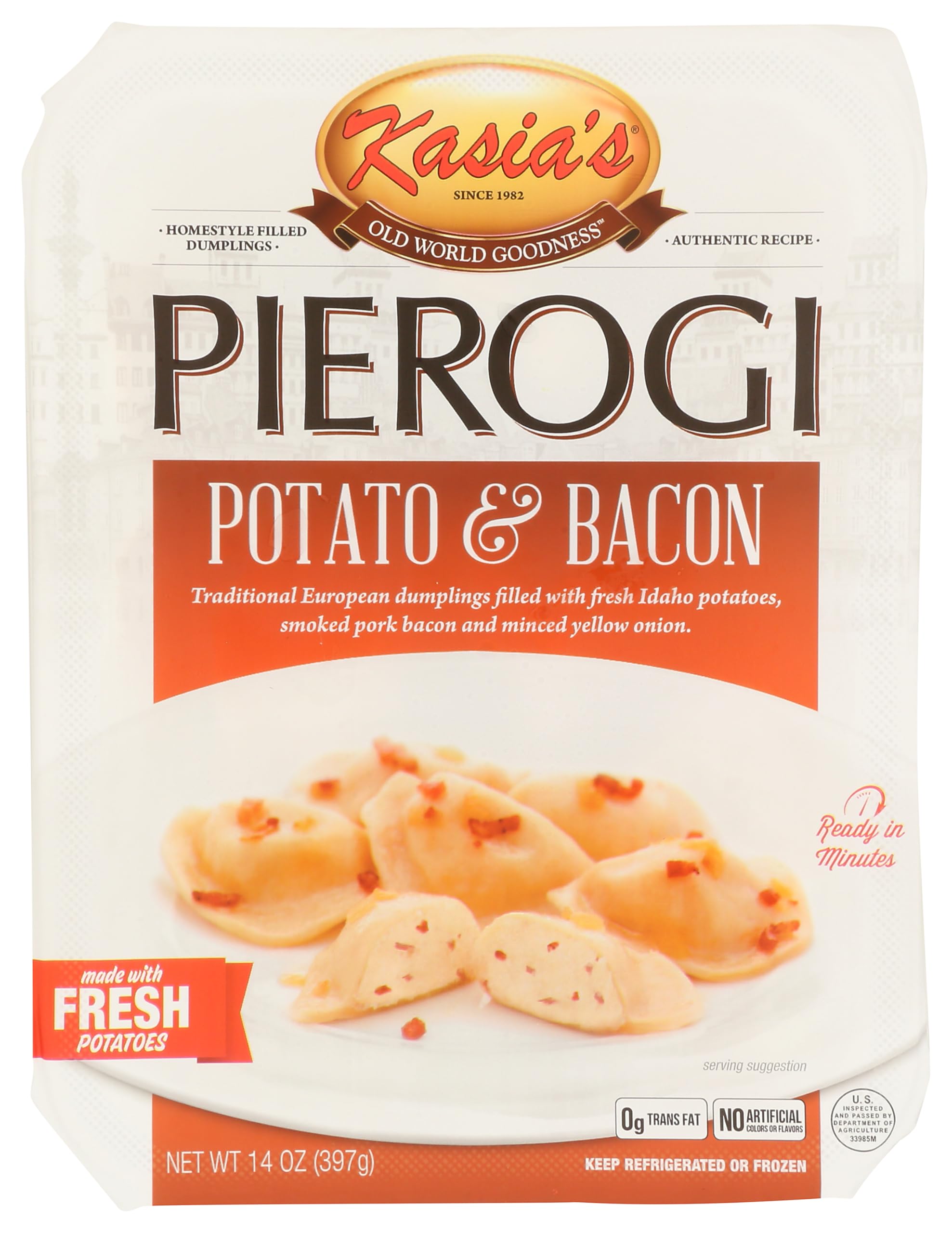 Kasia's Pierogi Potato & Bacon Filled Dumplings, Zero Trans Fat, Kosher, 14 Ounces (Pack Of 6)