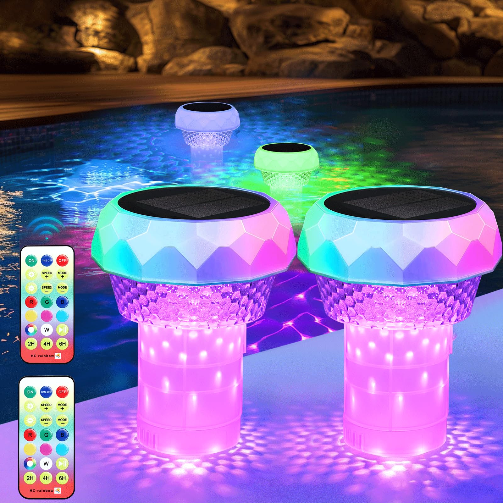 Lampe Solaire Piscine Flottante Diffuseur Chlore Piscine avec Lumière Solaire LED Distributeur de Chlore Flottant avec télécommande Libération Réglable & Ouverture Facile Doseur Flotteur Solaire