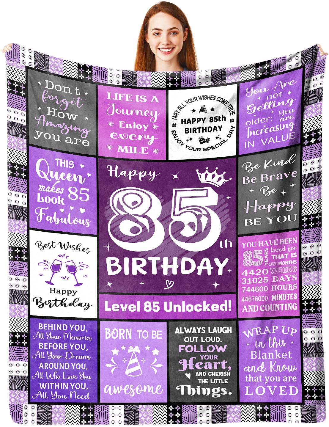 ACAATVE 85th Birthday Gifts for Women 150 x 130 cm | Personalised 85 Year Old Birthday Decoration Blanket Gifts for Women, Happy Turning 85 Flannel Throw Presents for Woman a 1940 Birth Year