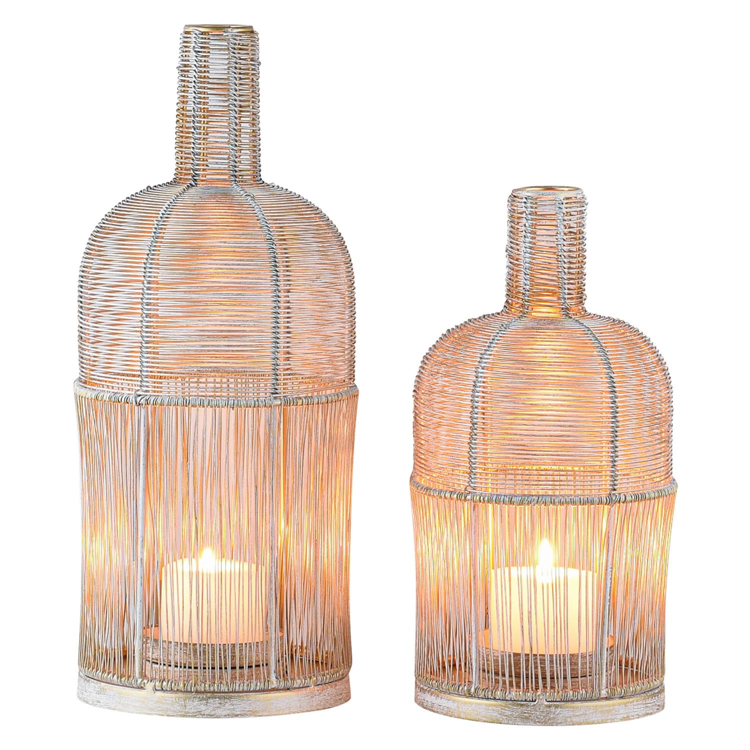 2er Set Boho Windlicht Laterne Preston aus Metall in Weiß Gold 32 cm