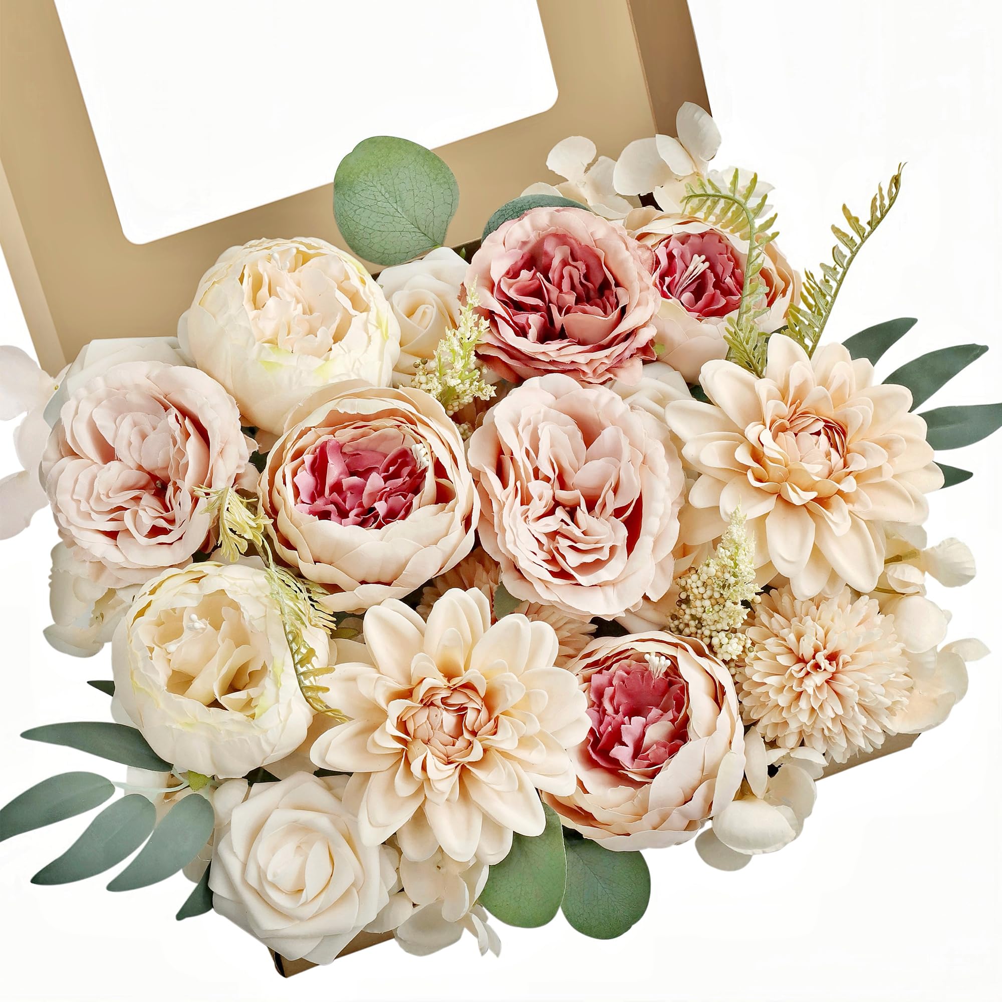 MISSPIN Artificial Flowers DIY Box Set Fake Roses Bouquet Bridal Wedding Flowers Colorful Centerpiece Table Decorations Boho Faux Floral with Stems Arrangements for Cake Home Party Indoor Outdoor