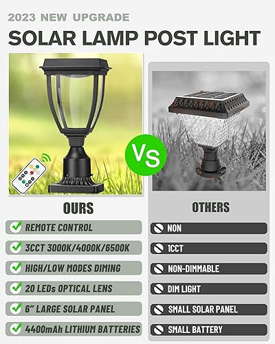 Miniatura 6 de Beionxii Luces solares para postes al aire libre, lámpara del atardecer al amanecer, lámpara de montaje en muelle con control remoto, 3CCT