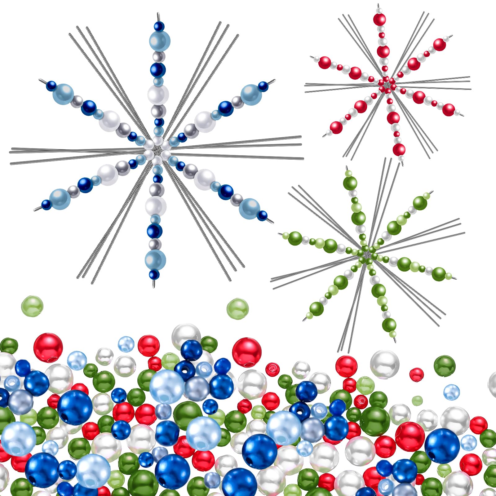 Set Stelle Di Filo Con Perline - 24 Stelle In 4 Misure + 1512 Perline Colorate, Per Decorazioni Natalizie Fai Da Te