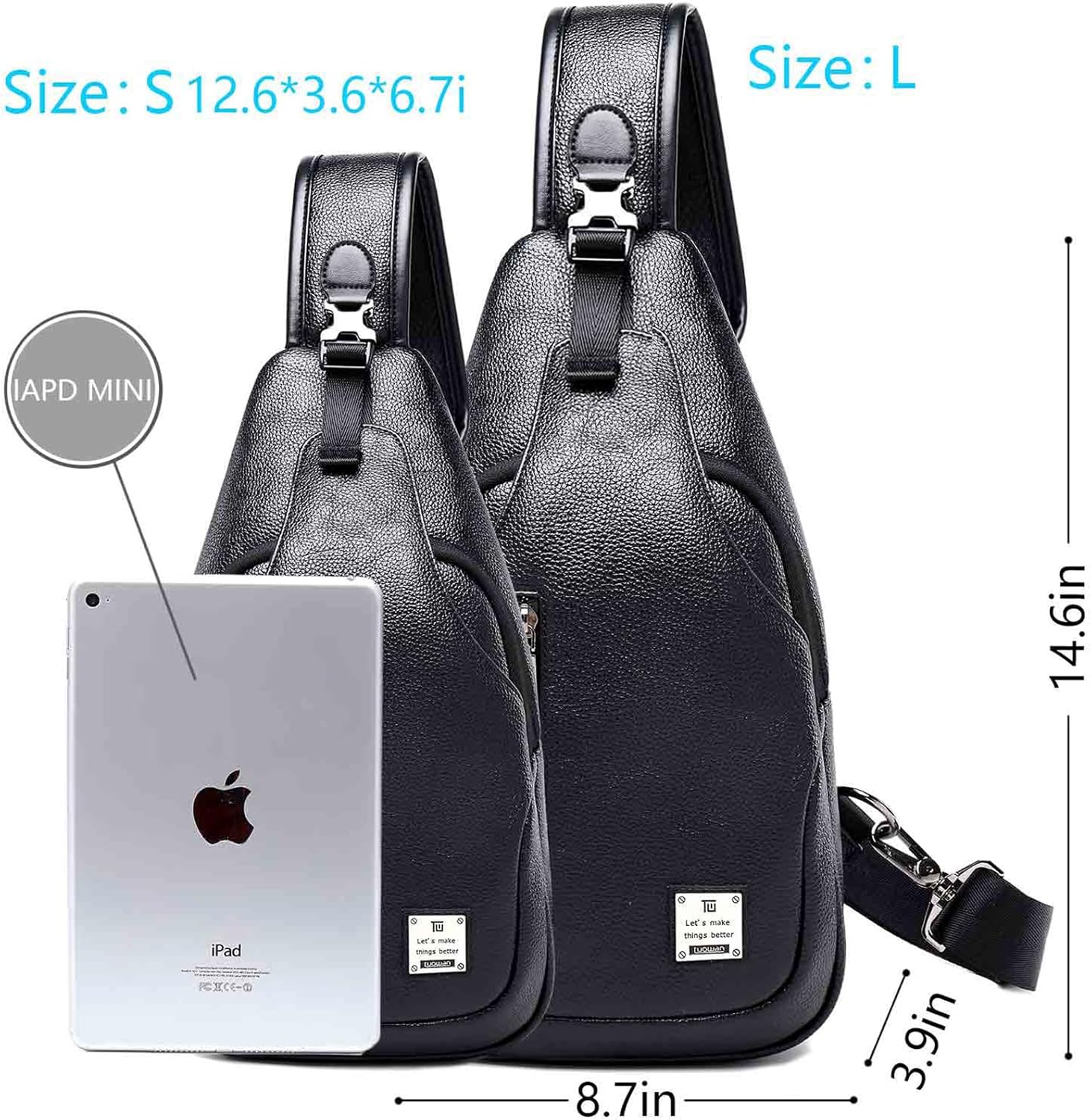 Small Sling Bag Crossbody Backpack Over the Shoulder Bag for Men Women Travel Outdoors, Lightweight Sling Chest Pack (Large, Pu leather) - Image 3