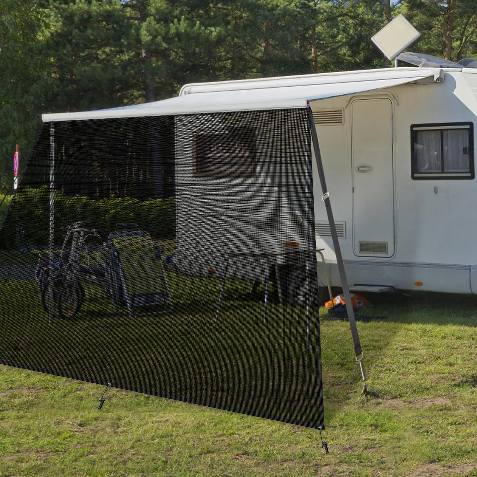 Pared Frontal para Toldo, Pared Frontal para Toldo Permeable al Viento, Protección contra el Sol y el Calor, Toldos Bloqueadores de Vista del 86%, para Caravanas, Autocaravanas - 2,43(H) x 3,05m(W)
