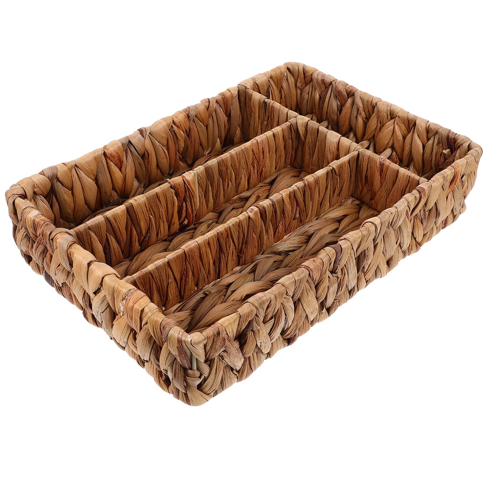 Ciieeo Cestino Porta Posate Intrecciato in Paglia 12.20X8.27X2.48In Organizer Diviso Per Posate E Utensili Da Cucina Design Compatto Salvaspazio Per Tavolo E Cassetti