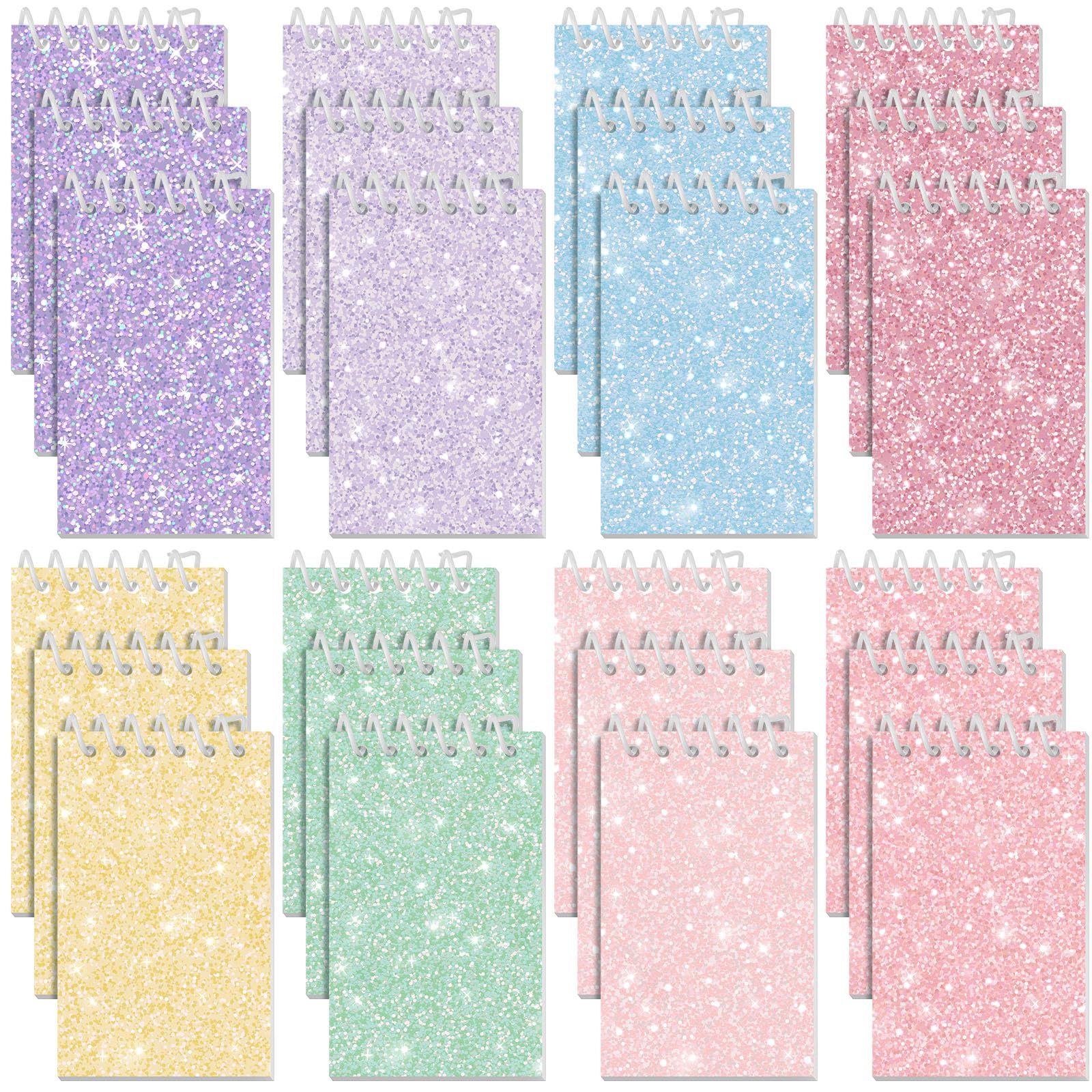 Glenmal 24 Pcs Mini Notepads for Party Favors Mini Tie Dye Notepads with Glitter Colorful Little Pocket for Gift Classroom Rewards 20 Pages Each (