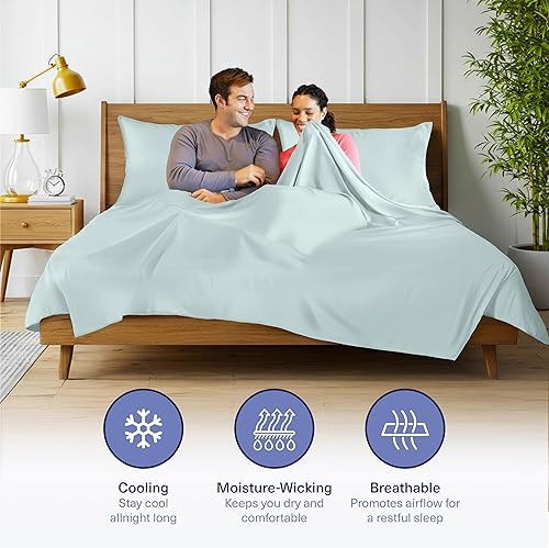 Miniatura 3 de kickoff home Juego de sábanas 100% bambú, tamaño Queen, juego de sábanas de 4 piezas con bolsillos extra profundos, suaves, ligeras, transpirables,