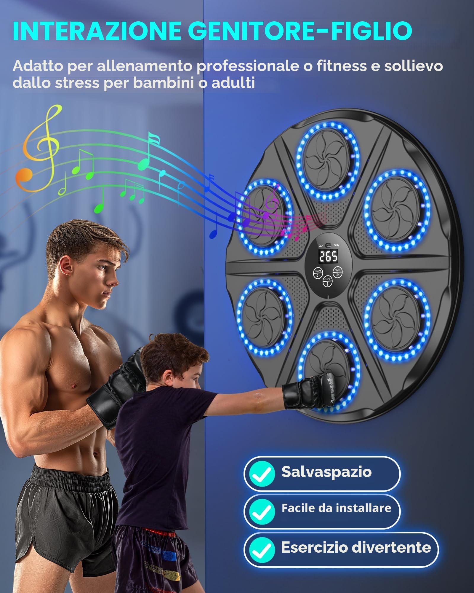 Music Boxing Machine, LED Electronic Bluetooth Smart Music Box Machine 12 modalità e 12 velocità, Real Boxing Experience Includes Boxing Gloves Boxing Wall Mount Machine Gift for Adults And