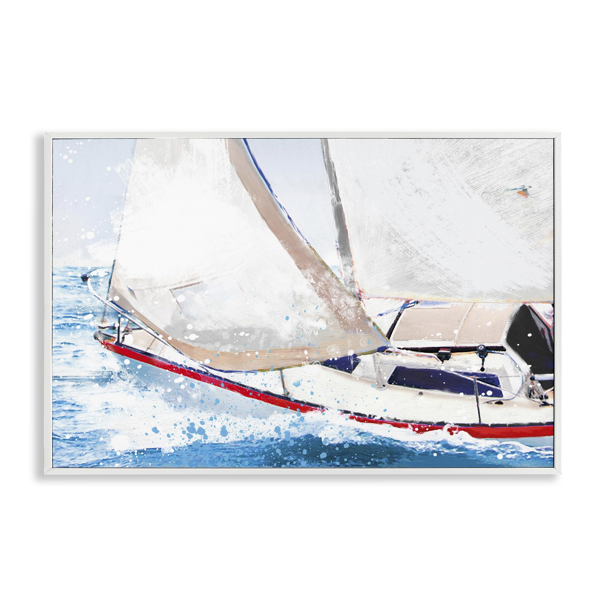 Stupell Industries Coastal White (Textured) Sailboat Racing Through Blue Waves, 16 X 24 Inch Framed Giclée Print