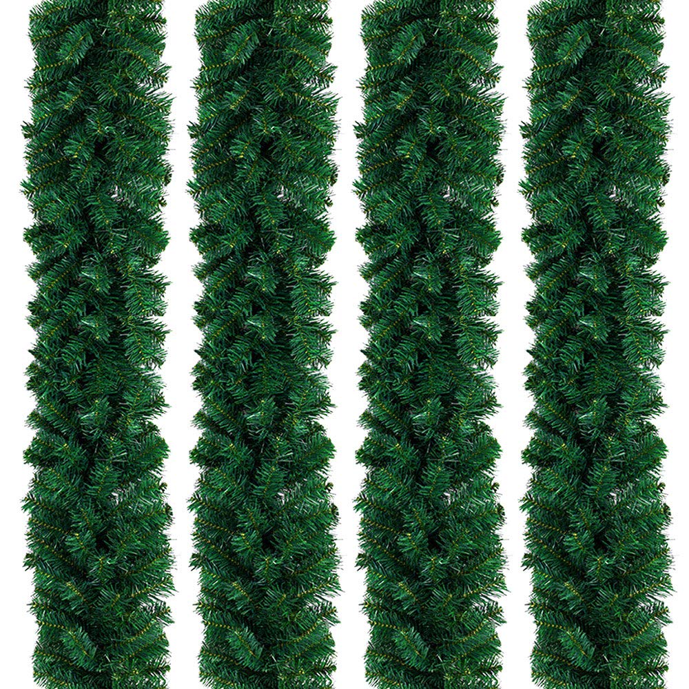 Dwdmz Green 9Ft Christmas Garland Decoration 2.7M Artificial Pine Wreath Xmas Festive For Stair Fireplaces Garden Yard Decors (4Pack)