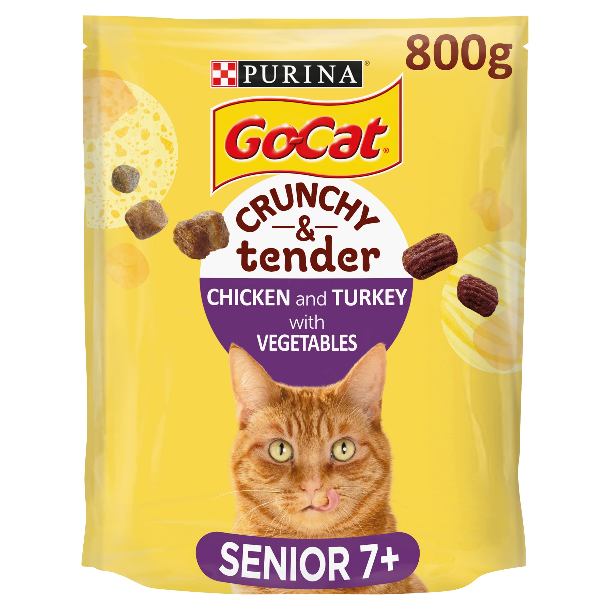 Go-Cat Crunchy & Tender Senior Dry Cat Food Chicken & Veg 800g, Pack of 4