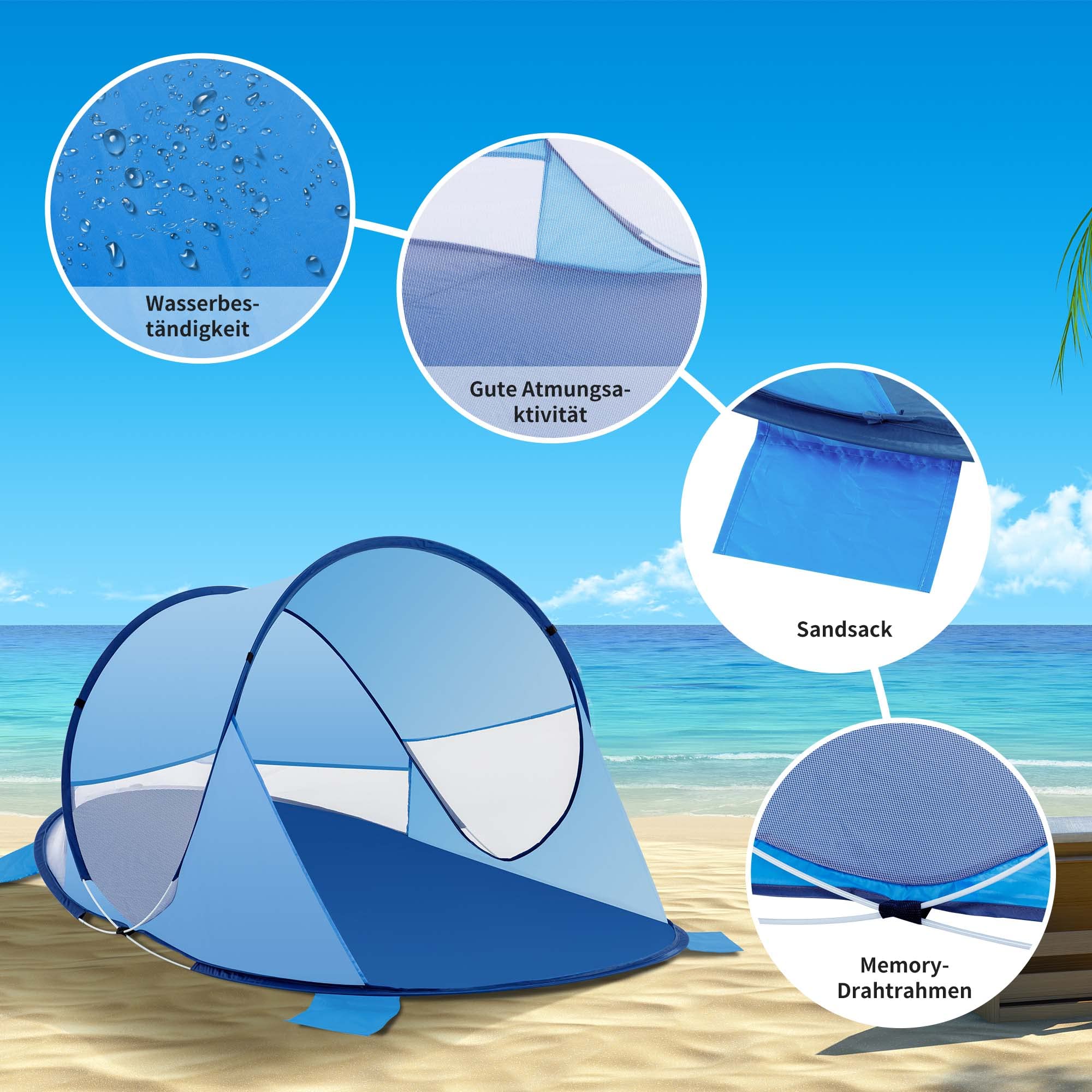 Duhome Strandmuschel Pop Up, Strandzelt für 1-3 Personen Tragbar Beach Zelt mit UV-Schutz Einfacher Aufbau für Strand Camping Garten