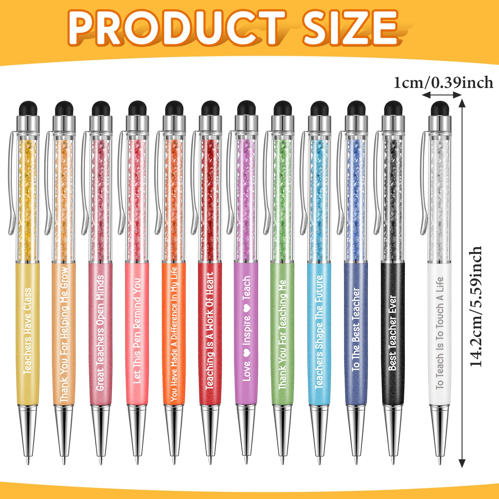 Sinmoe 12 Pcs Thank You Teacher Gifts Pens Glitter Pretty Ballpoint Pens for Women Motivational Pens with Inspirational Quotes Thank You Teacher Appreciation Gifts for Students Office School - Image 2