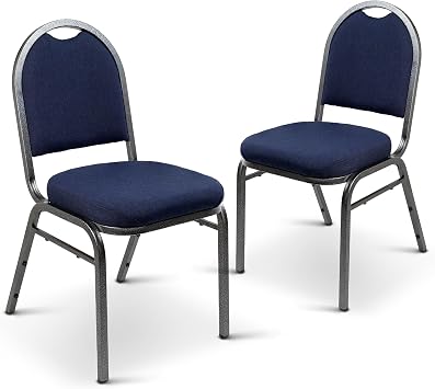 OEF Furnishings OEF9254-SV/2 Commercial-Grade Dome Back Banquet Stack Chair Blue Fabric, Silver Powder-Coated Frame, 2-Pack