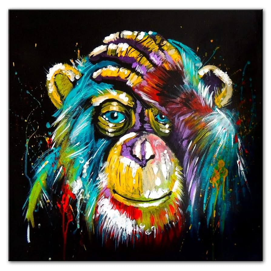 Amazon.co.jp: 水彩思考かわいい猿の壁アートキャンバスプリント