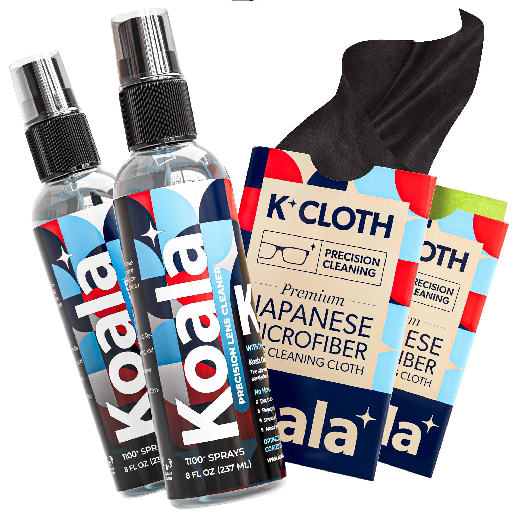 Koala Kleaner - Kit de limpieza de lentes de cristal sin alcohol para limpiar lentes y pantallas, 2 paños, 2 Ounce (x2) + 2 cloths, 1
