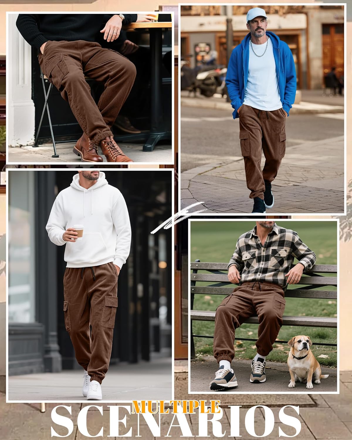 Men's Cargo Pants Corduroy Joggers Casual Baggy Street Y2k Pants Drawstring Tapered Sweatpants with Pockets - Image 5