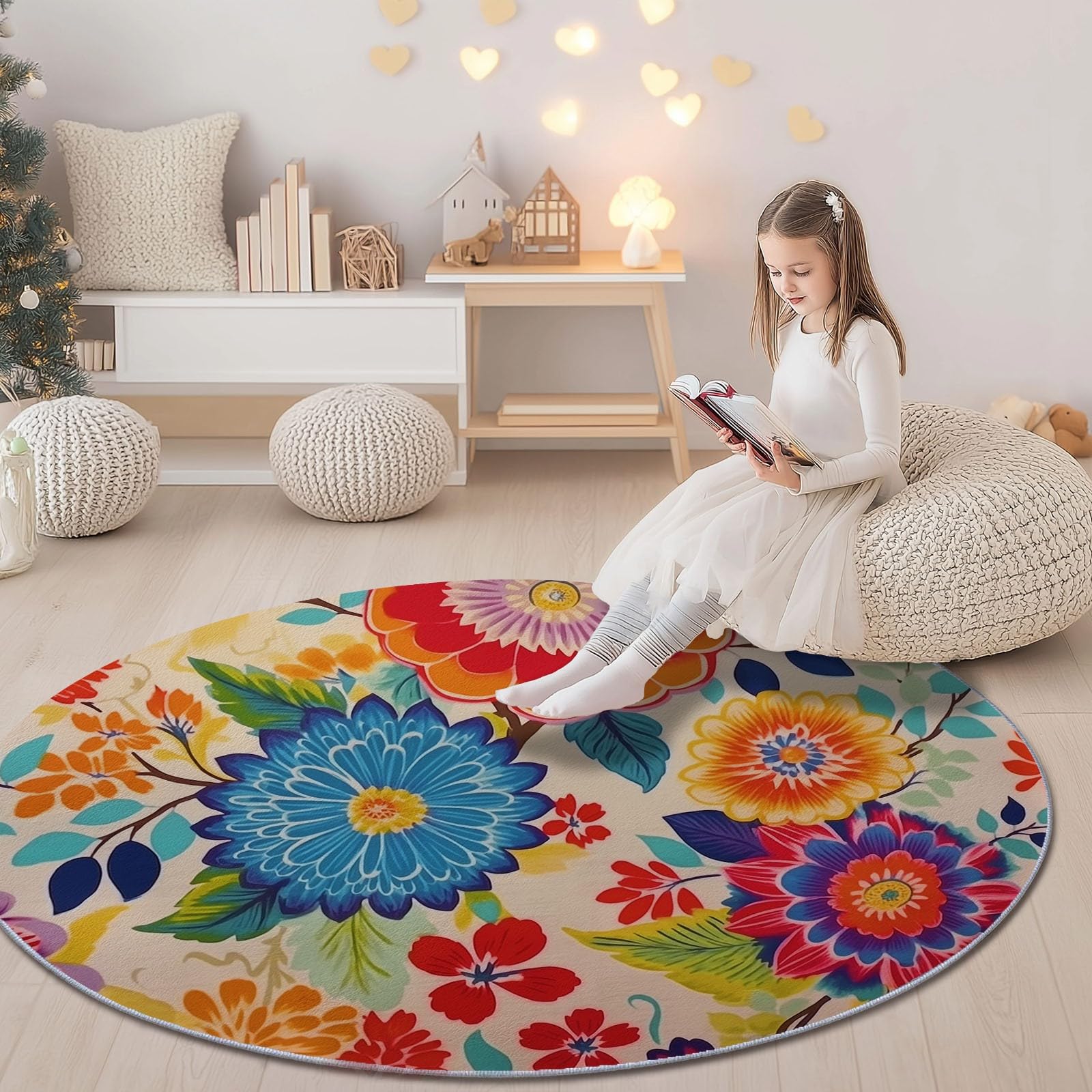 Tapis rond lavable et antidérapant pour salle à manger