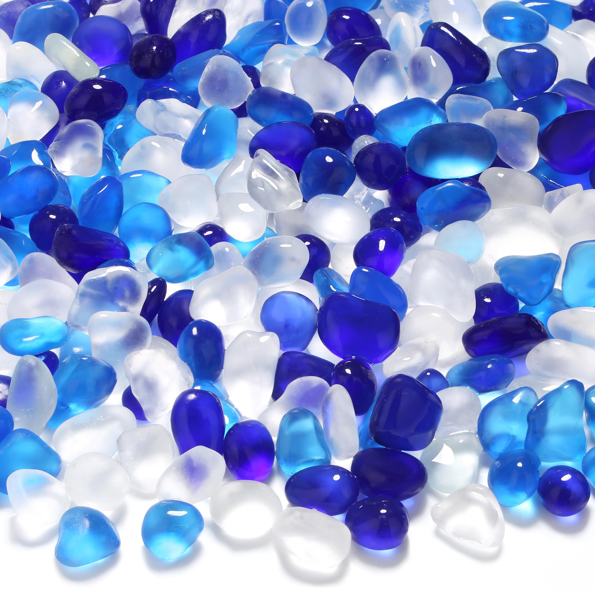 MAIBAOTA 0.85LB Blue Frosted Sea Glass Pebbles Small Decorative Stones for Aquarium Rocks Fish Tank Gravel Plant Pots Vase Fillers DIY Crafts Home Garden Decorations (385g)