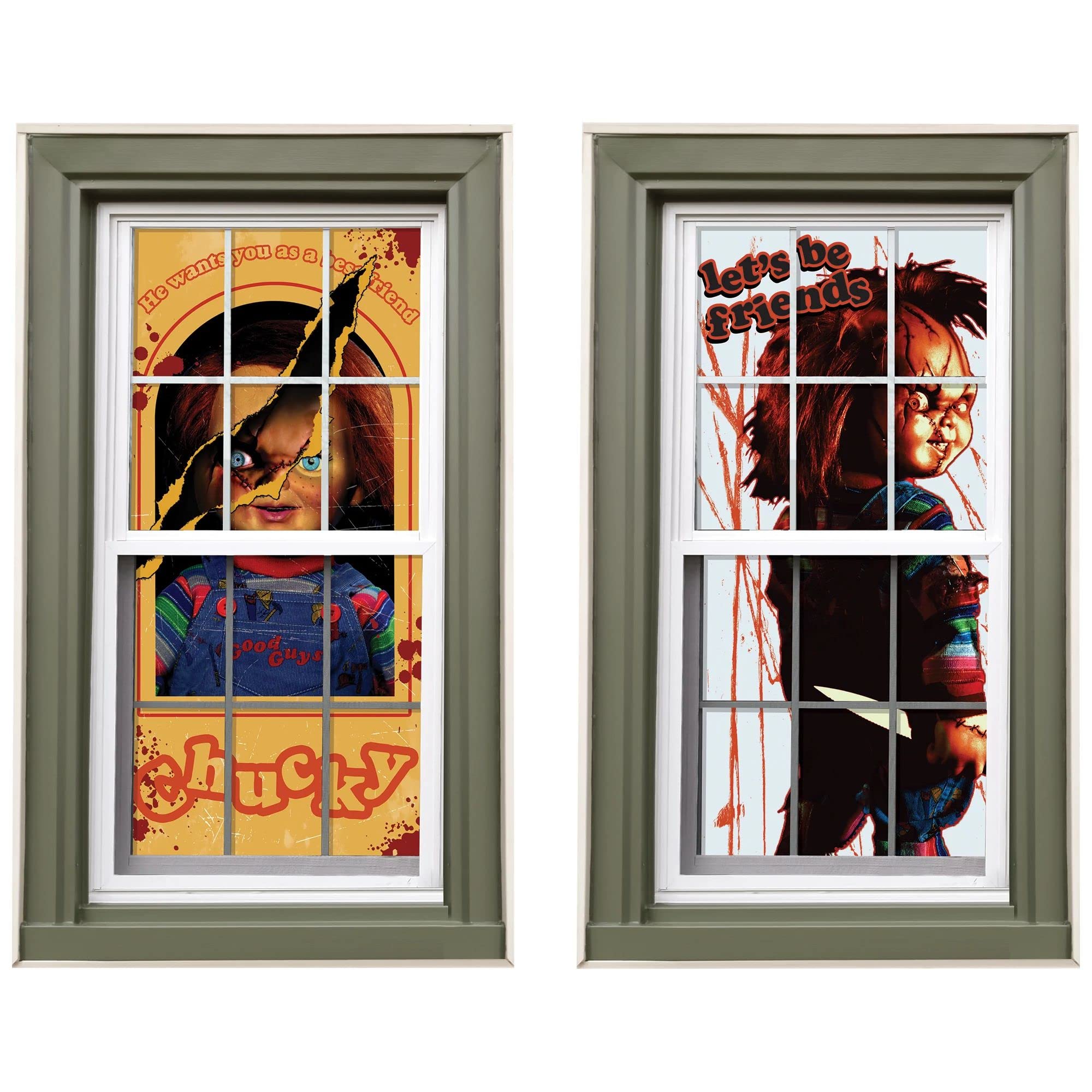 Child's Play Chucky Window Paper Silhouettes - 32.5 x 16.75 (Pack of 2) - Perfect for Halloween & Horror Fans, Designed to Fright and Delight