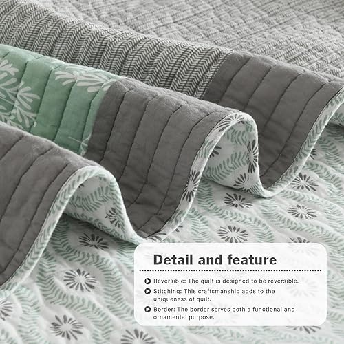 Vista 14 de Y-PLWOMEN Juego de edredón Queen – Juego de edredón 100% algodón, ligero, reversible, floral, para todas las estaciones, amarillo/blanco/gris, 3