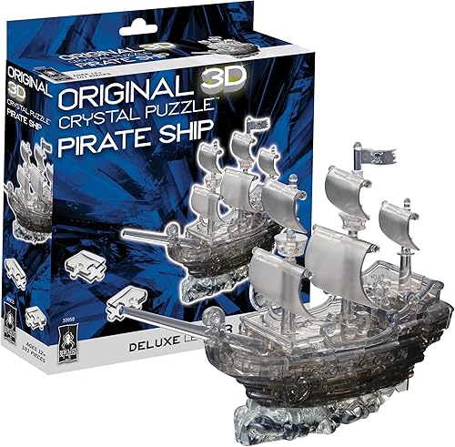 Bepuzzled Rompecabezas de cristal 3D original de lujo – Barco pirata, negro – Divertido pero desafiante rompecabezas que pondrá a prueba tus