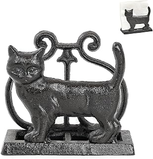 ビンテージ風の鋳鉄製ナプキンホルダー、遊び心のある猫モチーフ、素朴な自立式テーブルスタンド、ホーム&レストランでのダイニング、エレガントなナプキンラック、地元の倉庫配送